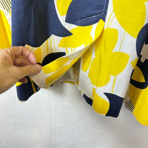 Erin London Yellow Navy Floral 3/4 Sleeve Collared Button Up Topper Jacket Sz L - Picture 7 of 13